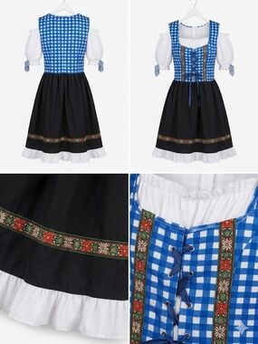 Women’s Bavarian Dirndl Costume - Blue Gingham - Perfect for Oktoberfest!